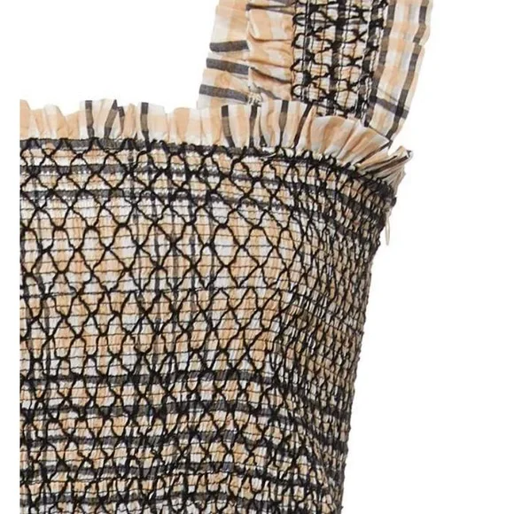 GANNI Shirred checked cotton-blend seersucker maxi dress - Picture 3 of 6